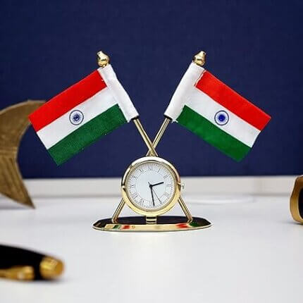 Car Dashboard Indian Flag with Quartz (Universal) | Clock for Home, Office Table, Study Room