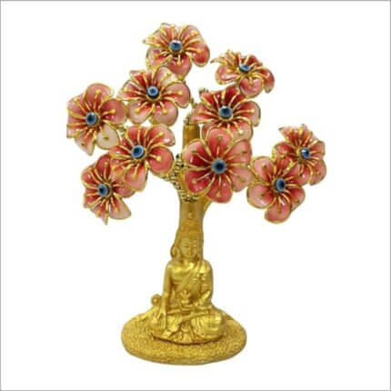 Lord Buddha Statue on Cream Evil Eye Tree | Good Luck Charm and Protection for Office and Home, Ideal for Vastu and Feng Shui