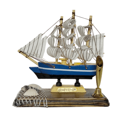 Wooden Sailboat Souvenir with Shell Accents – Coastal Home & Office Décor I for Collectors I Ideal for Home & Office Use