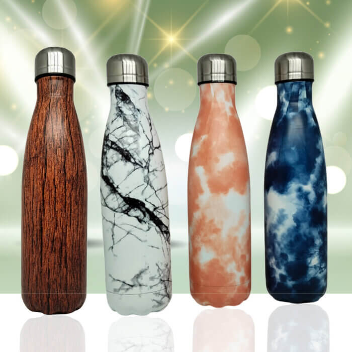 Marble Print & Wooden Effect Steel Water Bottle 500ML
