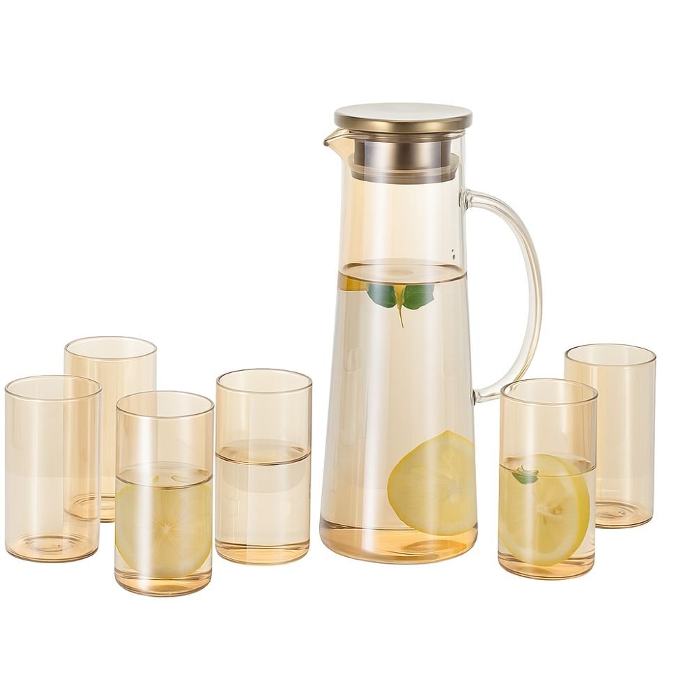Amber Glossy Glass Jug & Glass Set