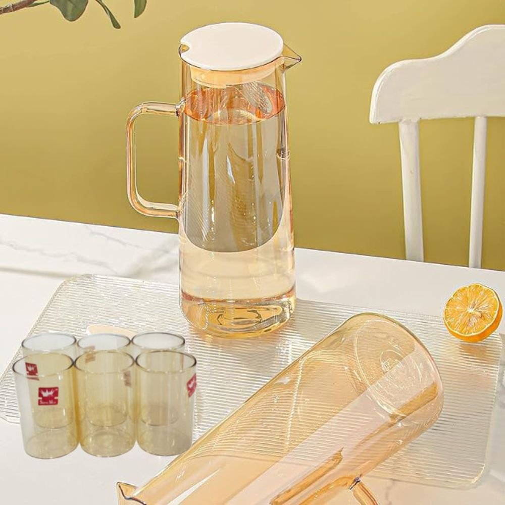 Amber Glossy Glass Jug & Glass Set