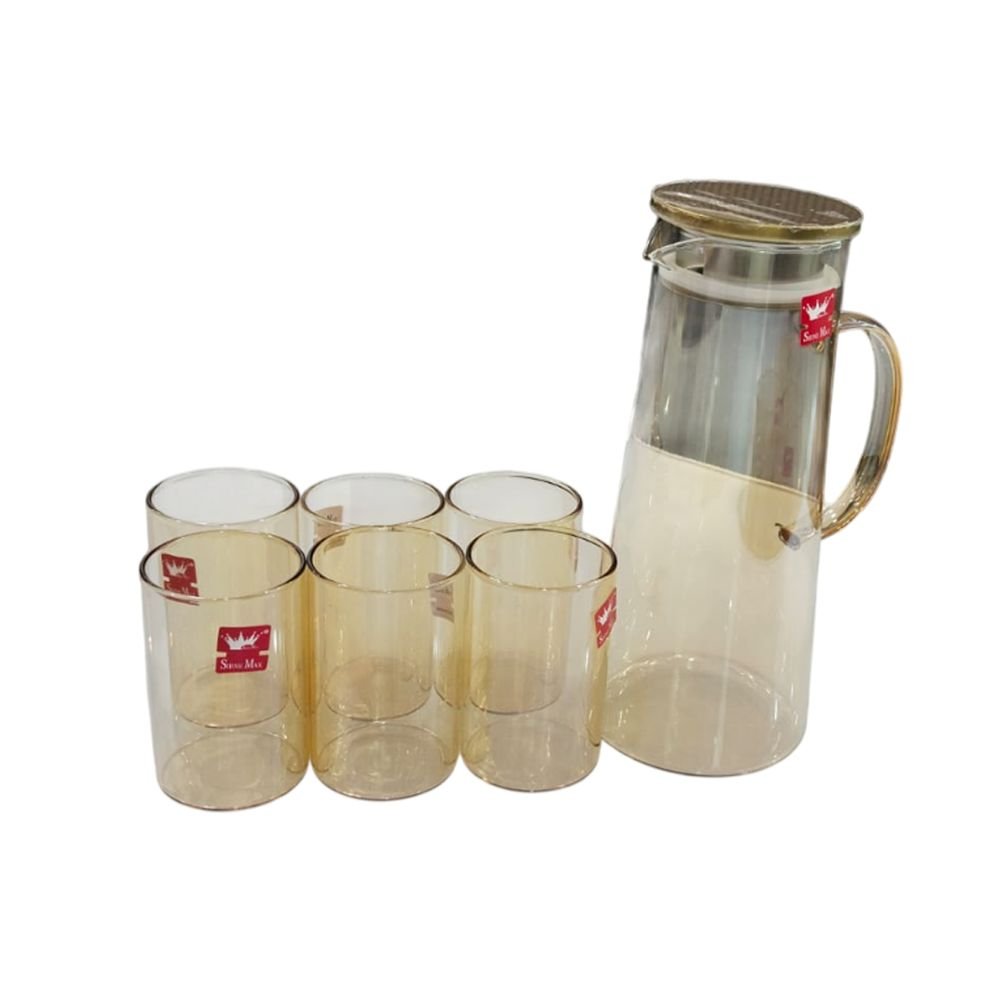 Amber Glossy Glass Jug & Glass Set