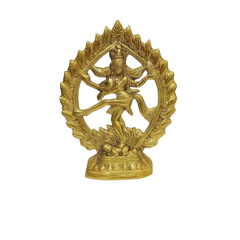 Metal Wall Hanging Plate Plaque Nataraja Golden Idol Of Siva In Cosmic Dance Inside A Ring Of Fire 9 inch